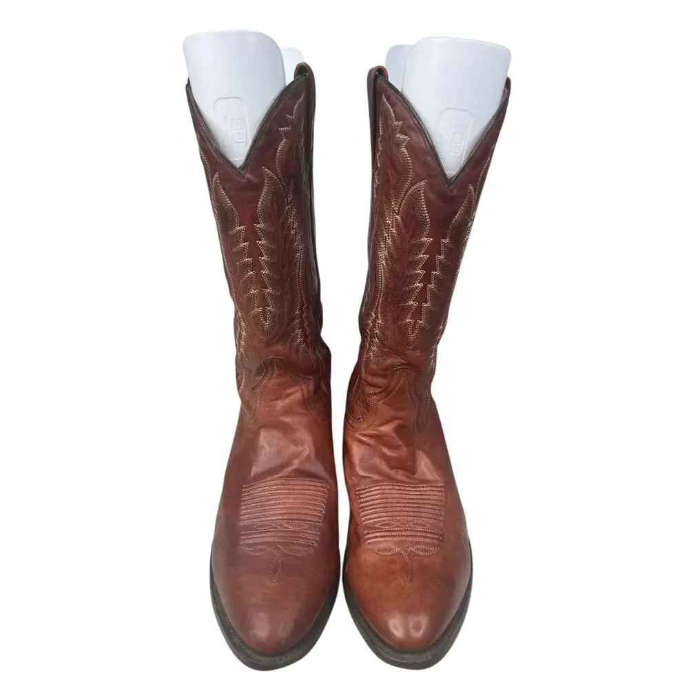 Vintage Dan Post Men’s Brown Leather Western Cowboy Boot Size US 9.5 EW